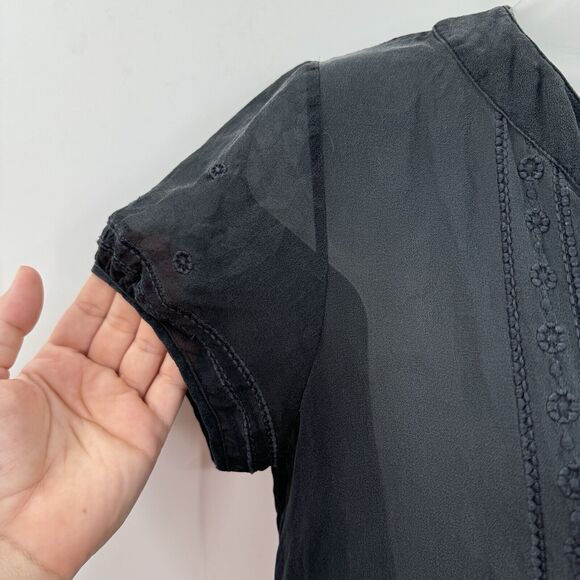 VTG Juicy Couture Y2K Silk Embroidered Sheer Top Size S/M Black Boho Whimsigoth - Picture 3 of 11